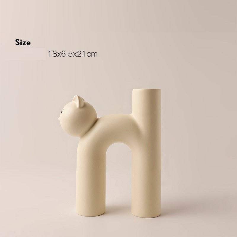 Cute Cat Tube Vase – Whimsical Ceramic Decor