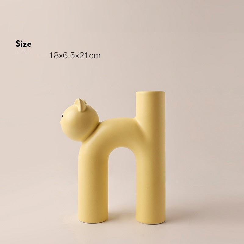 Cute Cat Tube Vase – Whimsical Ceramic Decor