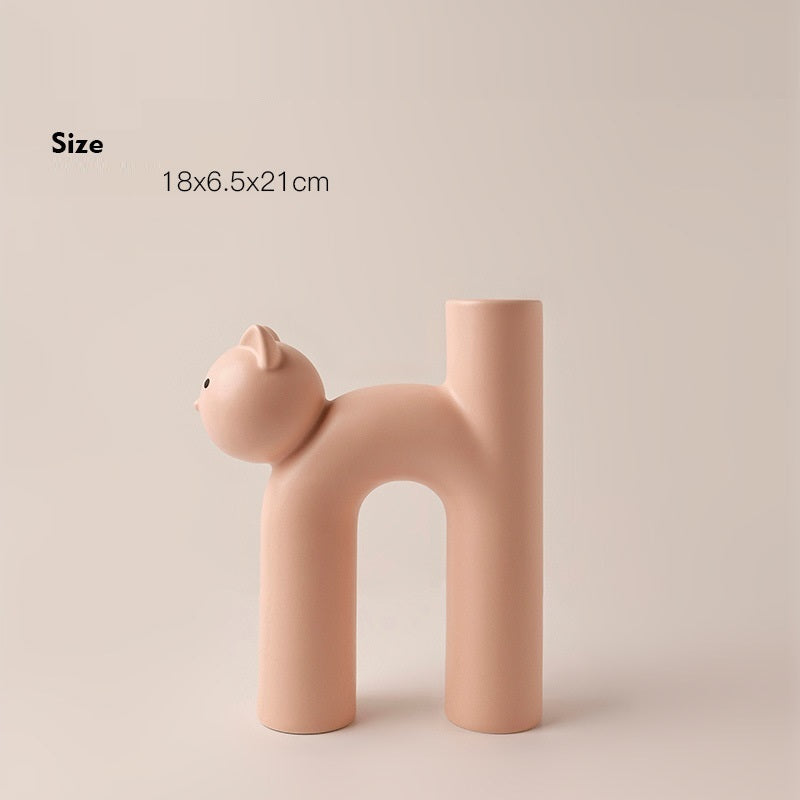 Cute Cat Tube Vase – Whimsical Ceramic Decor
