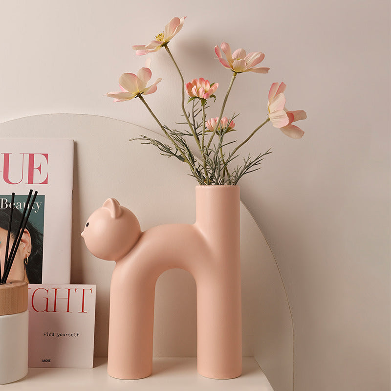 Cute Cat Tube Vase – Whimsical Ceramic Decor